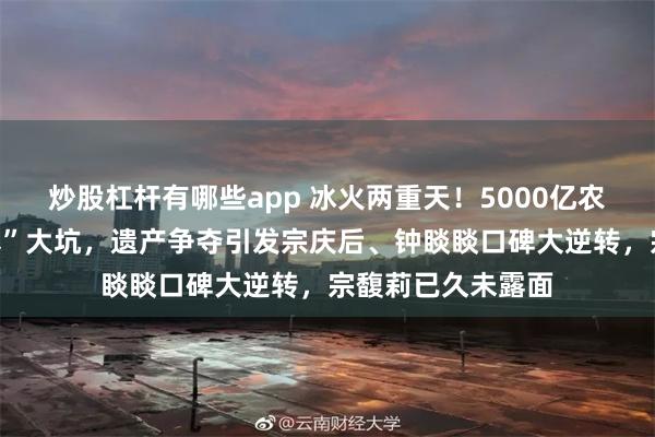 炒股杠杆有哪些app 冰火两重天！5000亿农夫山泉收复“网暴”大坑，遗产争夺引发宗庆后、钟睒睒口碑大逆转，宗馥莉已久未露面